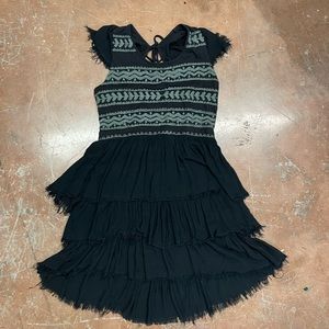 Free People Black Midi Dress with Embroidered Accents